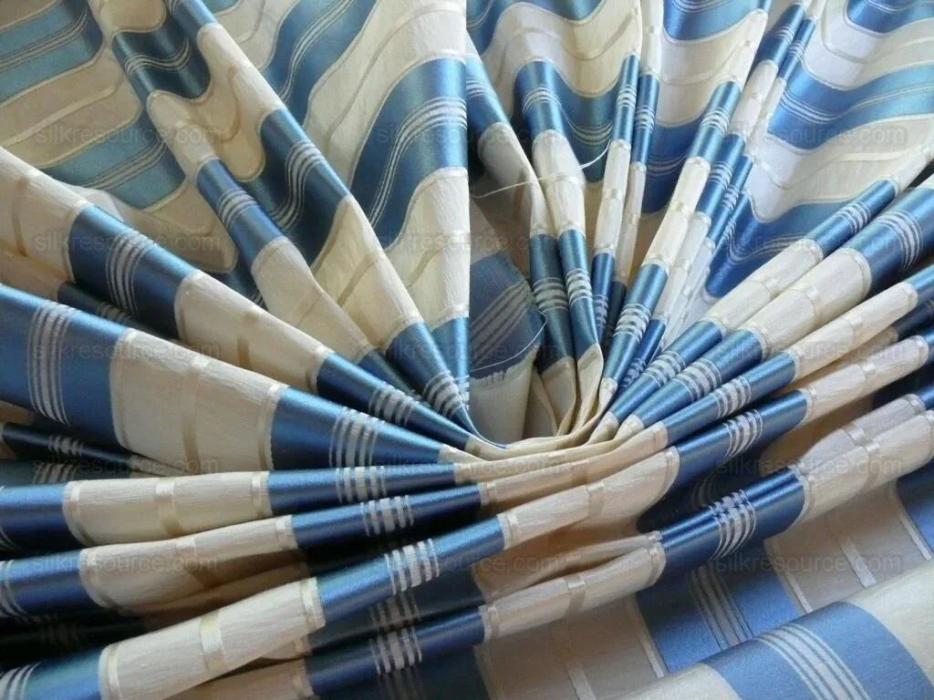 Scalamandre Keely Stripe Blue &amp; Cream White Silk Linen MSRP USD 256/y