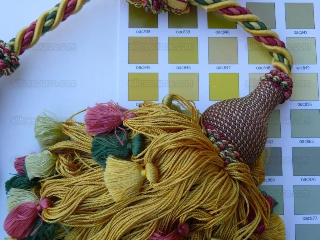 Scalamandre Lyon 100% Silk Double Tie Back - Gold Yellow Pink Red