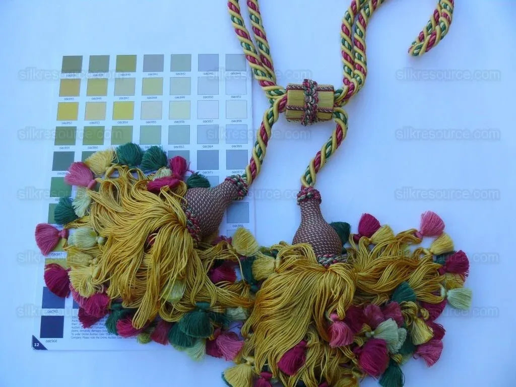 Scalamandre Lyon 100% Silk Double Tie Back - Gold Yellow Pink Red