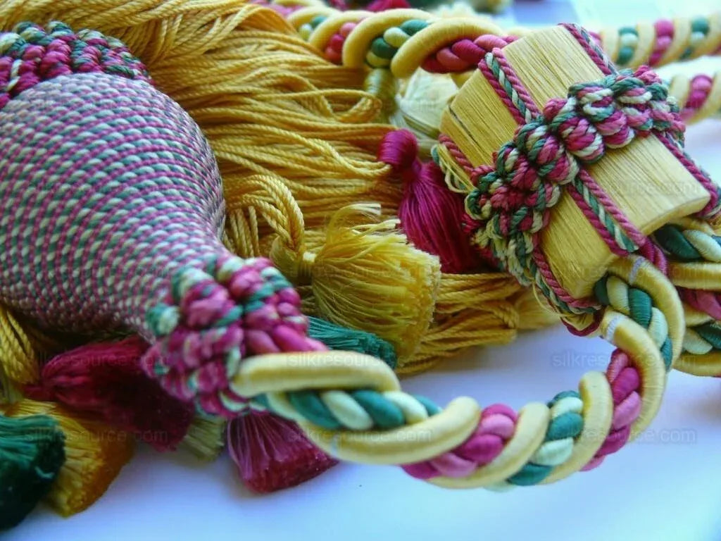 Scalamandre Lyon 100% Silk Double Tie Back - Gold Yellow Pink Red