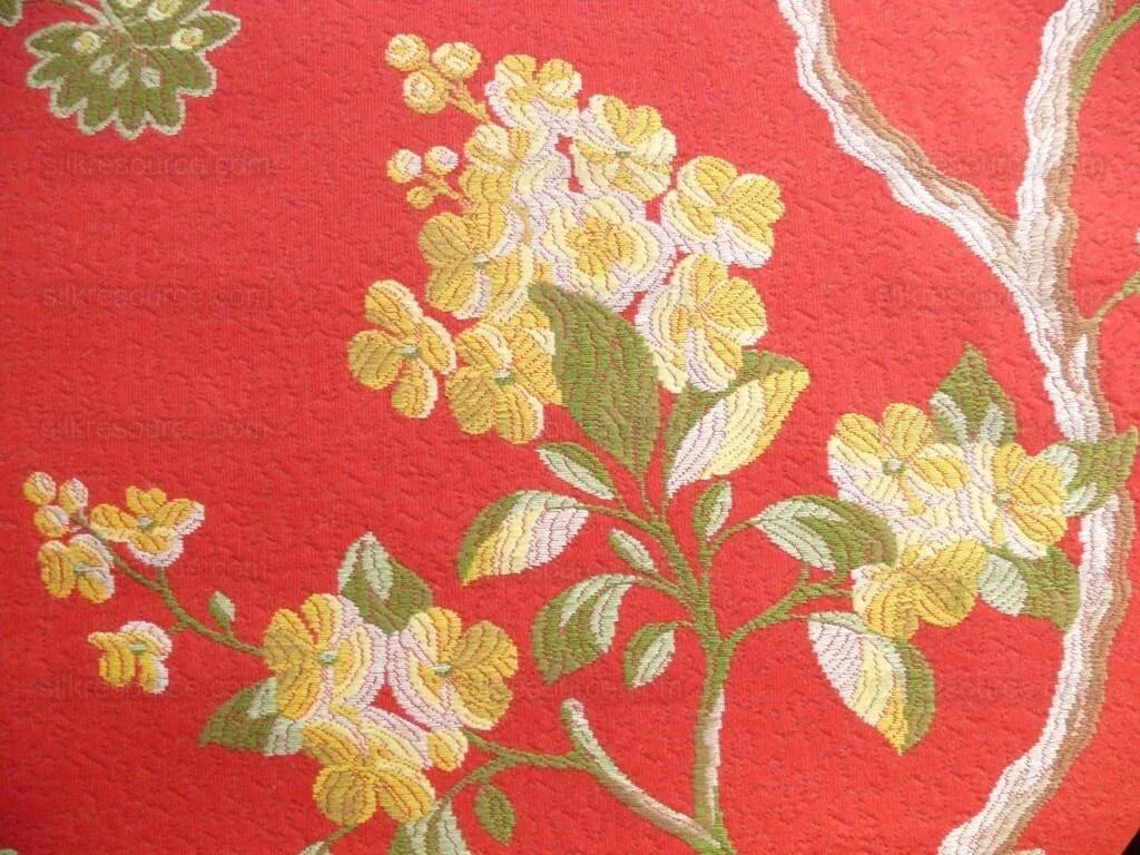 By yard Scalamandre Cherbourg Lampas Lacquer Red French Tree Of Life Floral MSRP USD 340/y