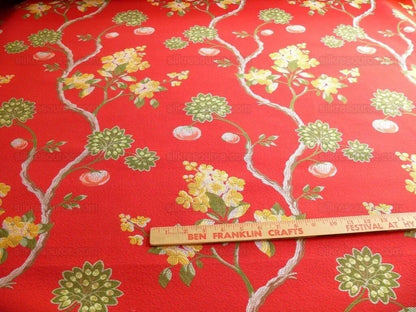By yard Scalamandre Cherbourg Lampas Lacquer Red French Tree Of Life Floral MSRP USD 340/y