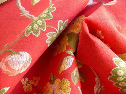 By yard Scalamandre Cherbourg Lampas Lacquer Red French Tree Of Life Floral MSRP USD 340/y