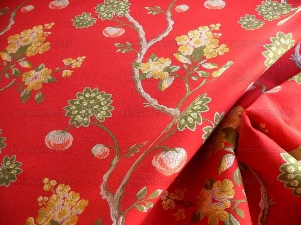 By yard Scalamandre Cherbourg Lampas Lacquer Red French Tree Of Life Floral MSRP USD 340/y