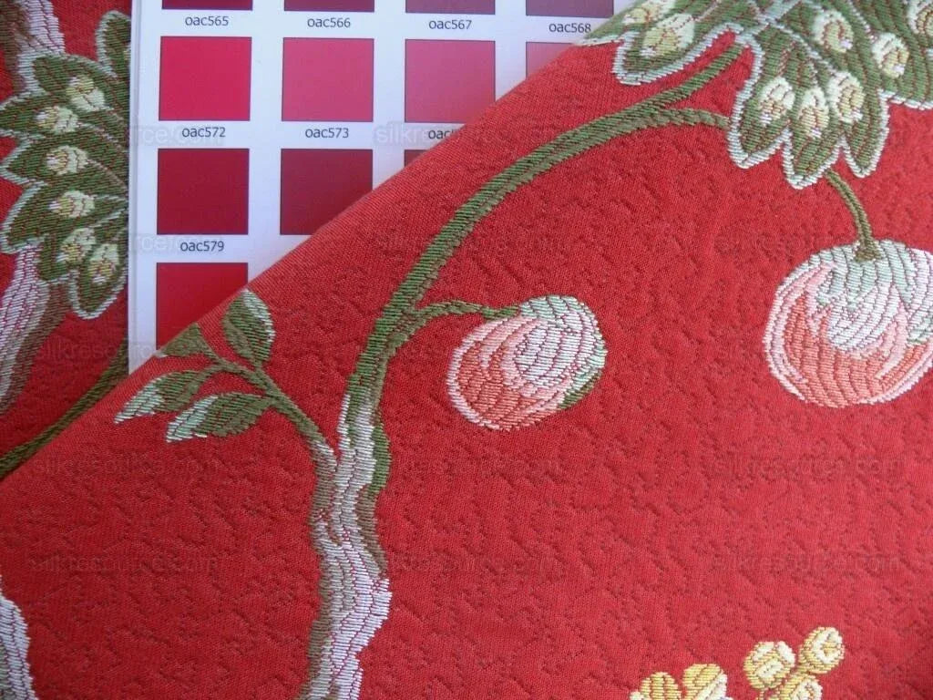 By yard Scalamandre Cherbourg Lampas Lacquer Red French Tree Of Life Floral MSRP USD 340/y