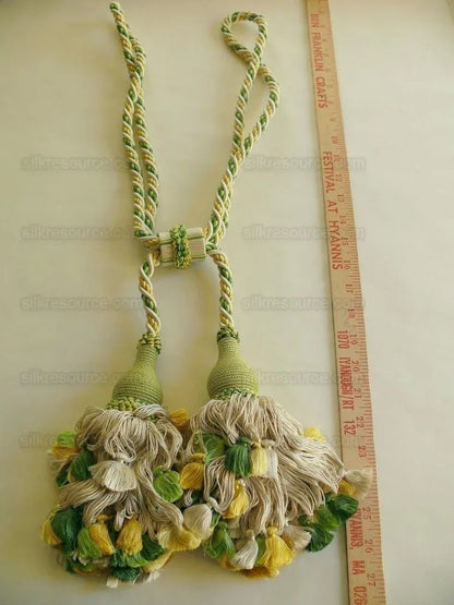 Scalamandre Lyon 100% Silk Double Tie Back Green, Yellow 004