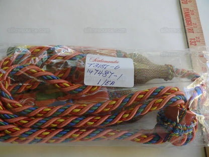 Scalamandre Lyon 100% Silk Double Tie Back in Coral Royal, Green