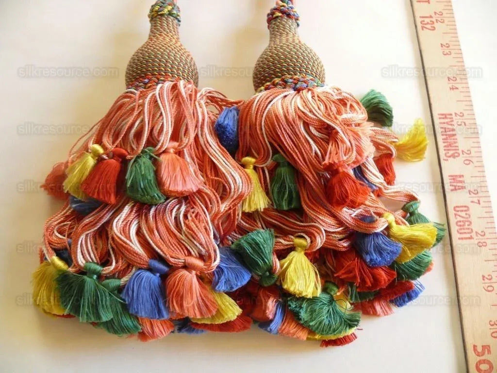 Scalamandre Lyon 100% Silk Double Tie Back in Coral Royal, Green