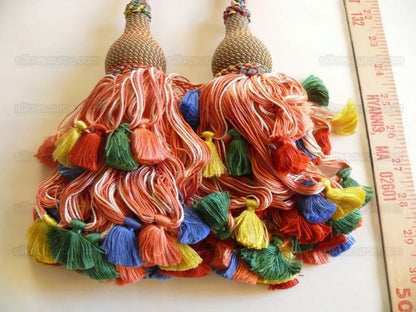 Scalamandre Lyon 100% Silk Double Tie Back in Coral Royal, Green