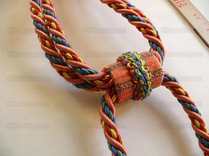 Scalamandre Lyon 100% Silk Double Tie Back in Coral Royal, Green