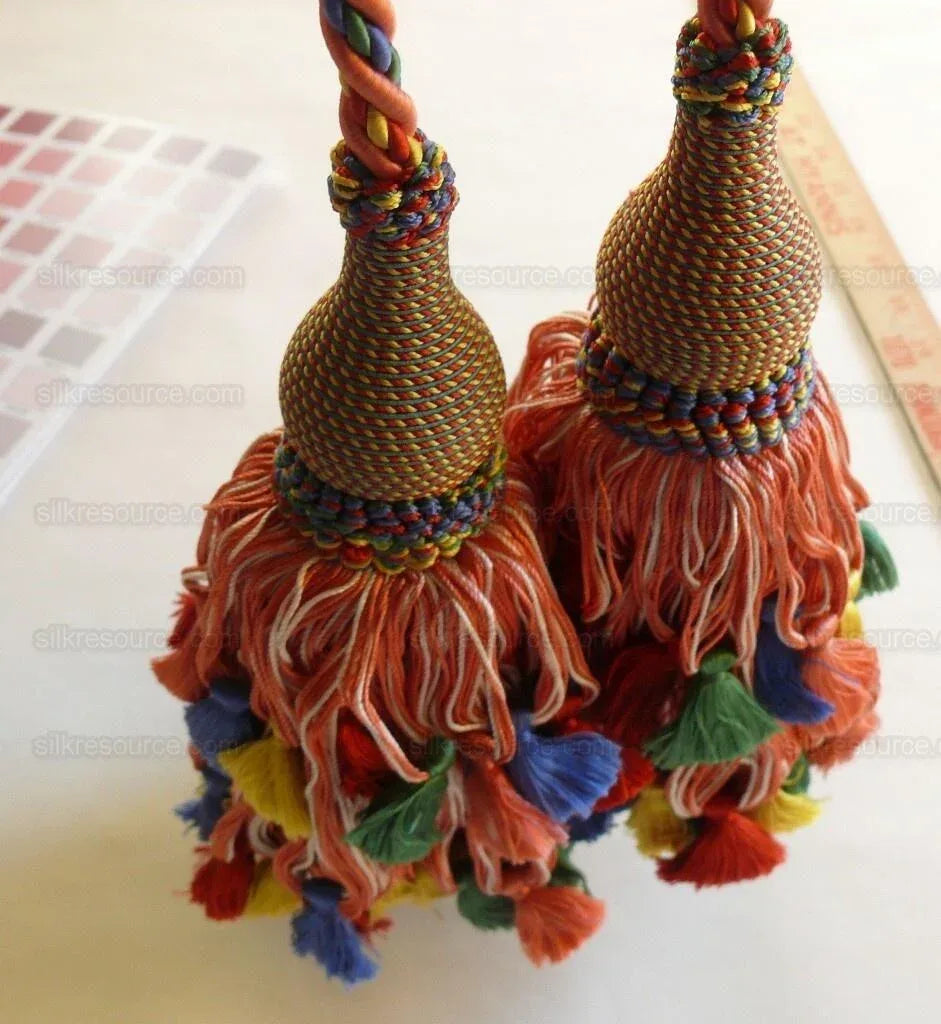 Scalamandre Lyon 100% Silk Double Tie Back in Coral Royal, Green