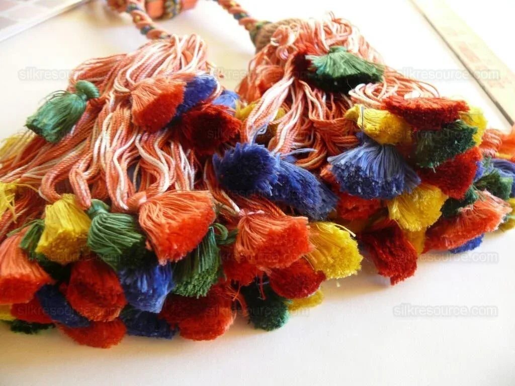 Scalamandre Lyon 100% Silk Double Tie Back in Coral Royal, Green