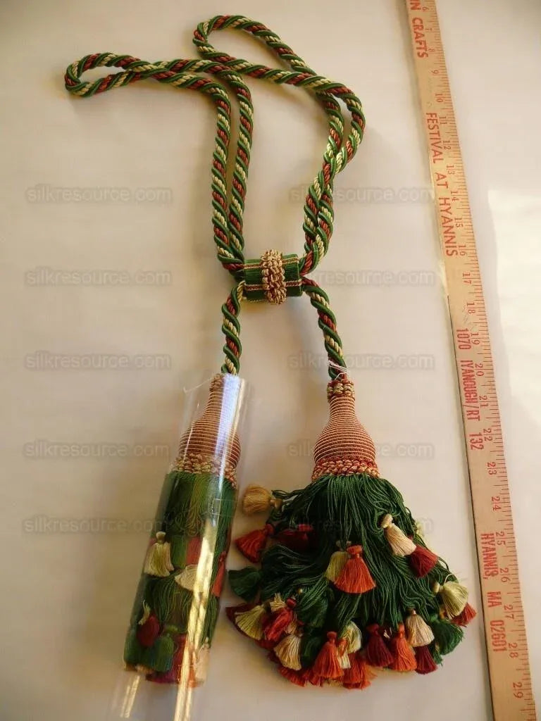 Scalamandre Lyon 100% Silk Double Tie Back Rust, Camel Green