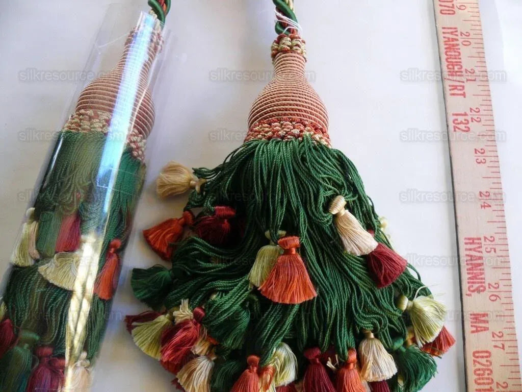 Scalamandre Lyon 100% Silk Double Tie Back Rust, Camel Green