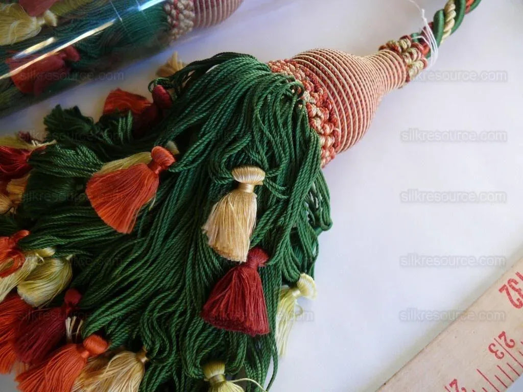 Scalamandre Lyon 100% Silk Double Tie Back Rust, Camel Green