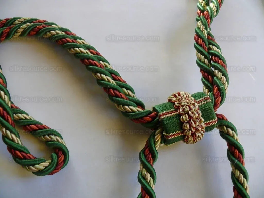 Scalamandre Lyon 100% Silk Double Tie Back Rust, Camel Green