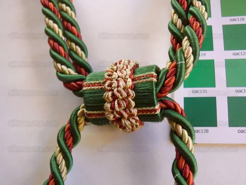 Scalamandre Lyon 100% Silk Double Tie Back Rust, Camel Green