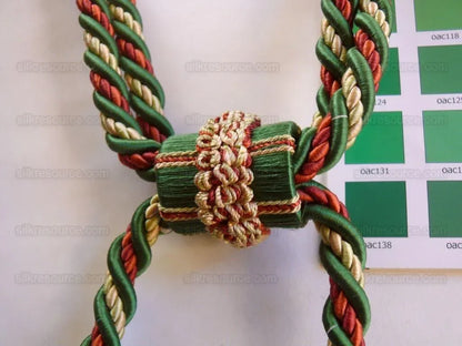 Scalamandre Lyon 100% Silk Double Tie Back Rust, Camel Green