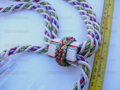 Scalamandre Lyon 100% Silk Tieback White Red Green Yellow, Blue