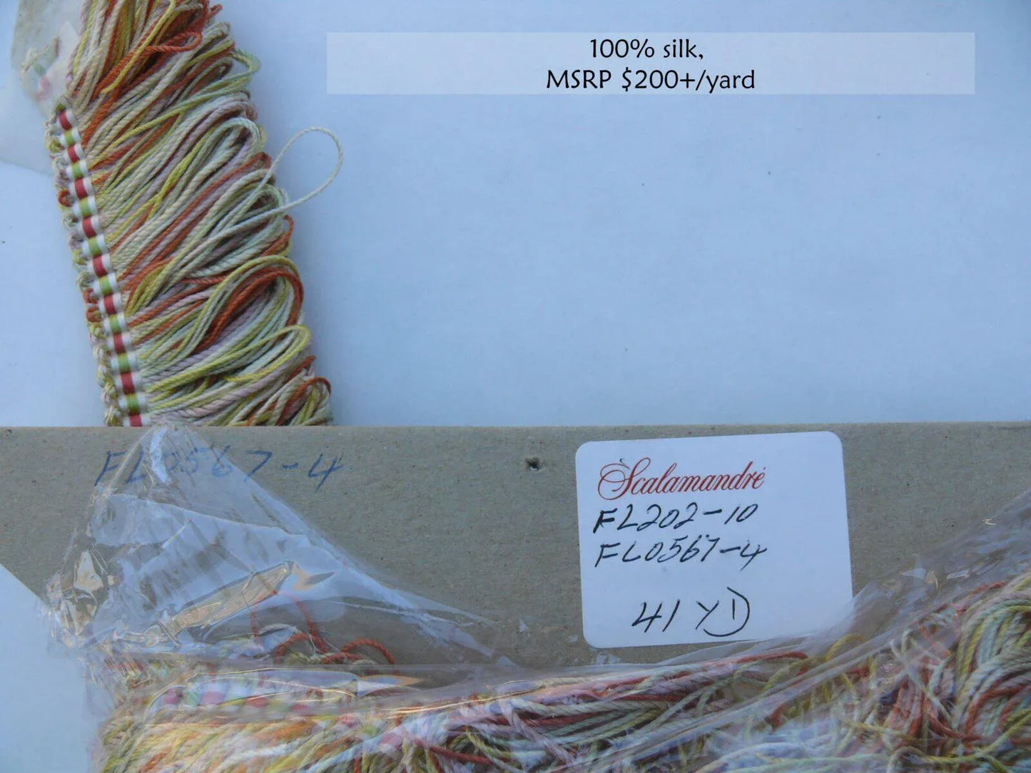 Scalamandre "laurel" Loop Trim Coral Celery Pink, Green Cream100% Silk MSRP USD 200+y