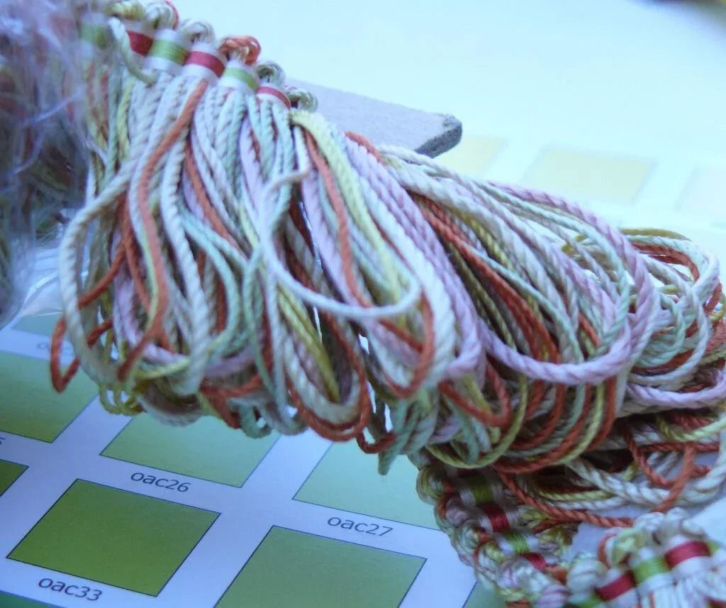 Scalamandre "laurel" Loop Trim Coral Celery Pink, Green Cream100% Silk MSRP USD 200+y