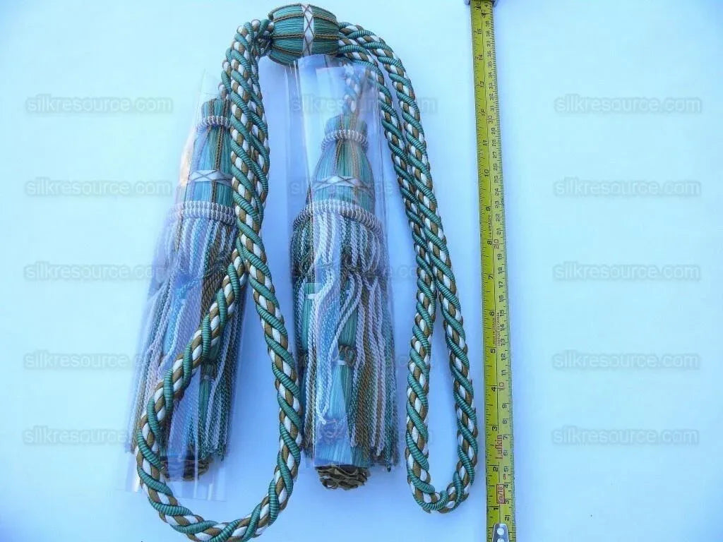 Scalamandre Hampton Court Silk Double Tieback Brown, Green Cream MSRP $1058