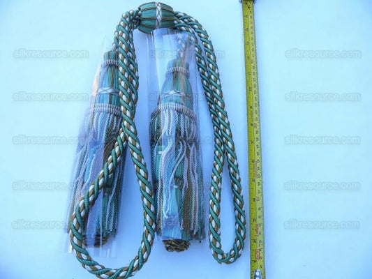 Scalamandre Hampton Court Silk Double Tieback Brown, Green Cream MSRP $1058