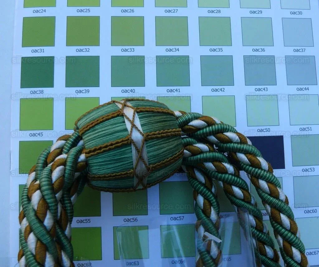 Scalamandre Hampton Court Silk Double Tieback Brown, Green Cream MSRP $1058