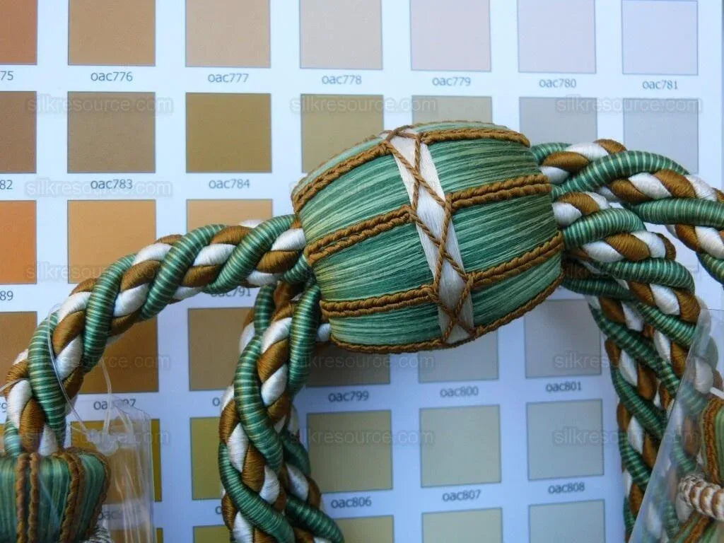 Scalamandre Hampton Court Silk Double Tieback Brown, Green Cream MSRP $1058