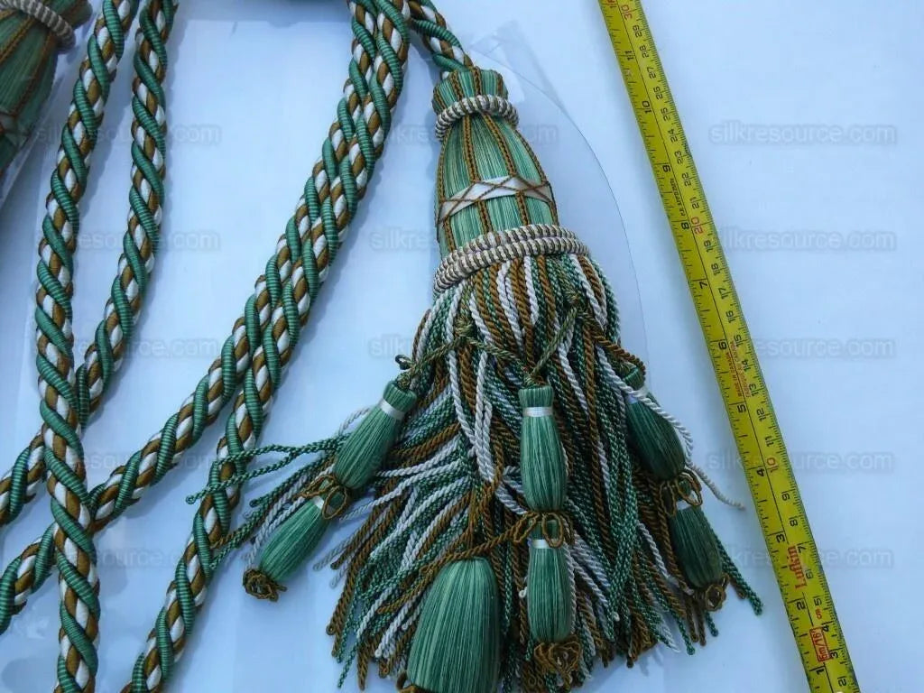 Scalamandre Hampton Court Silk Double Tieback Brown, Green Cream MSRP $1058