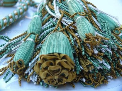 Scalamandre Hampton Court Silk Double Tieback Brown, Green Cream MSRP $1058