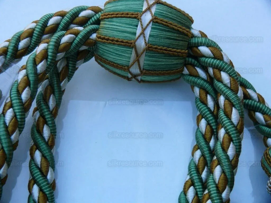 Scalamandre Hampton Court Silk Double Tieback Brown, Green Cream MSRP $1058