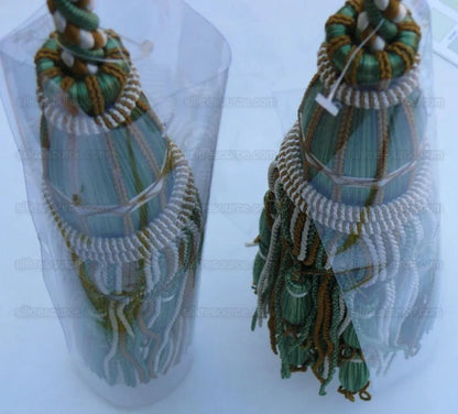 Scalamandre Hampton Court Silk Double Tieback Brown, Green Cream MSRP $1058