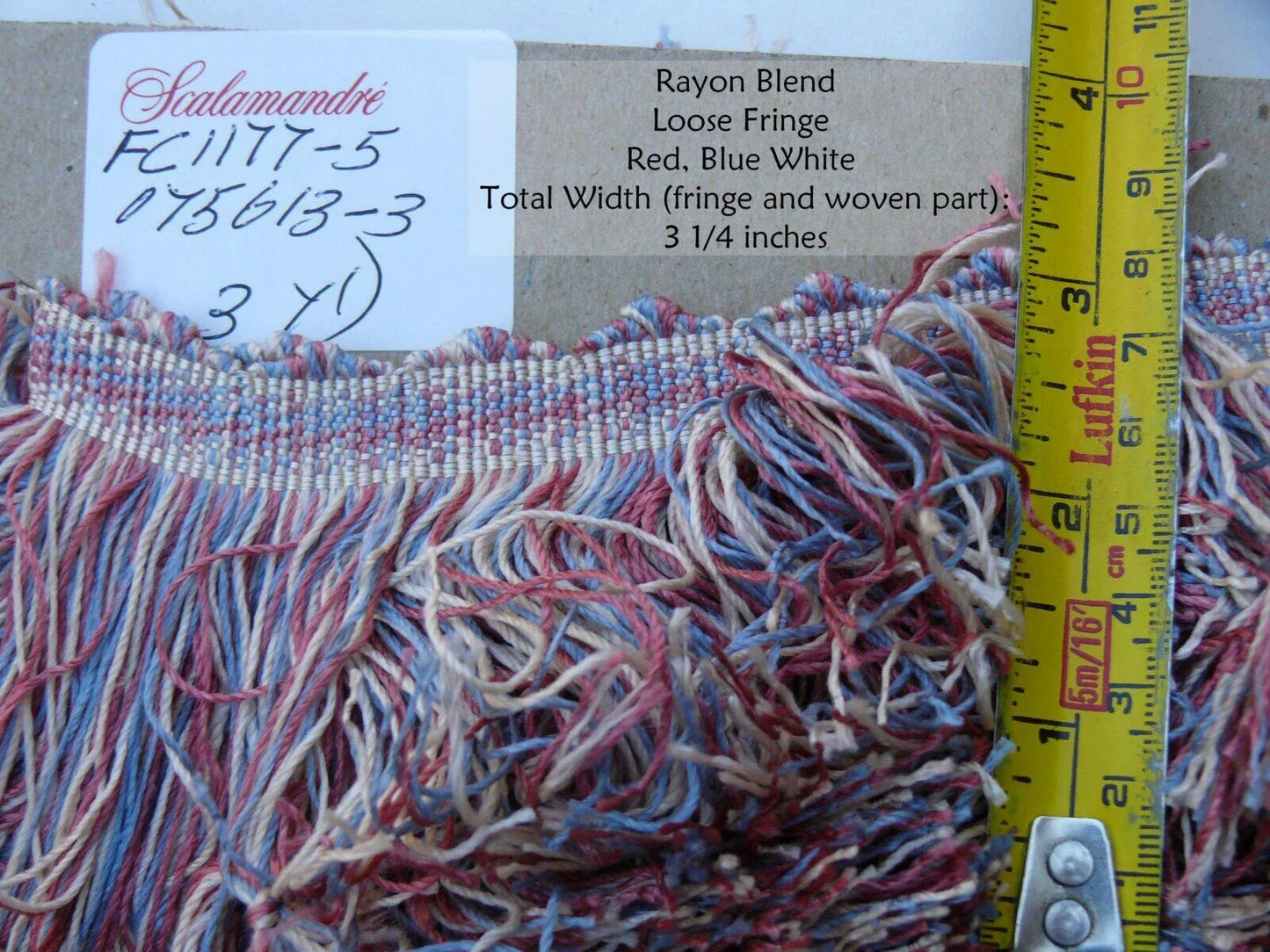 By Yard Scalamandre Loose Fringe Red Blue And White Rayon Blend