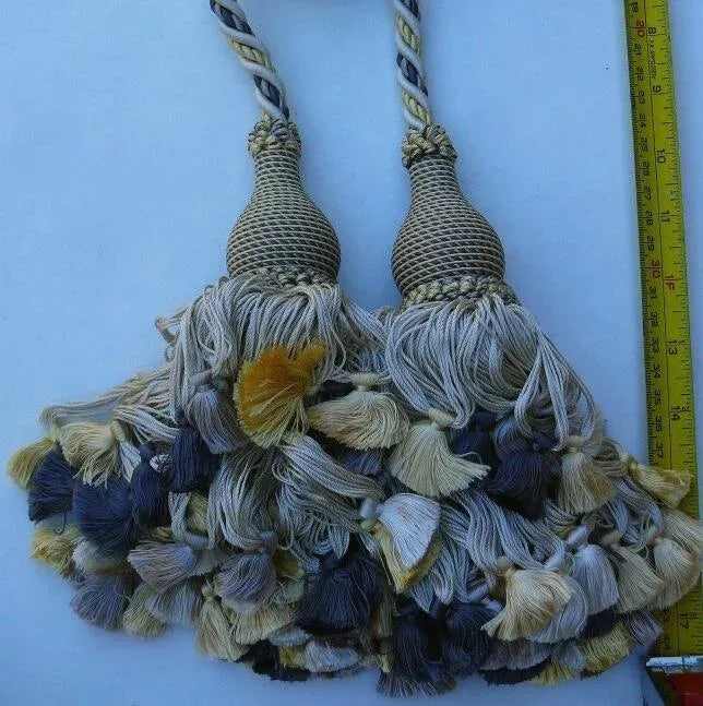 SCALAMANDRE LYON 100% SILK DOUBLE TIE BACK CHARCOAL Yellows 011