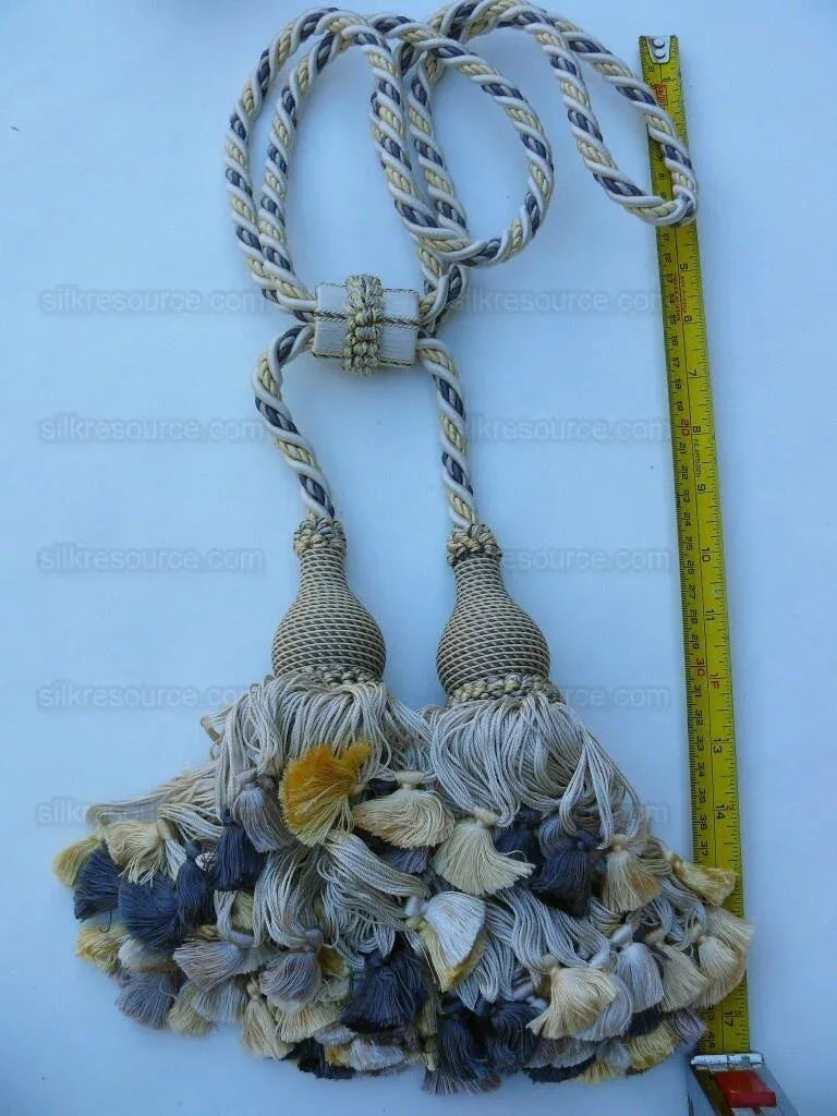 Scalamandre Lyon 100% Silk Double Tie Back Charcoal Yellow