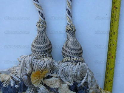 Scalamandre Lyon 100% Silk Double Tie Back Charcoal Yellow