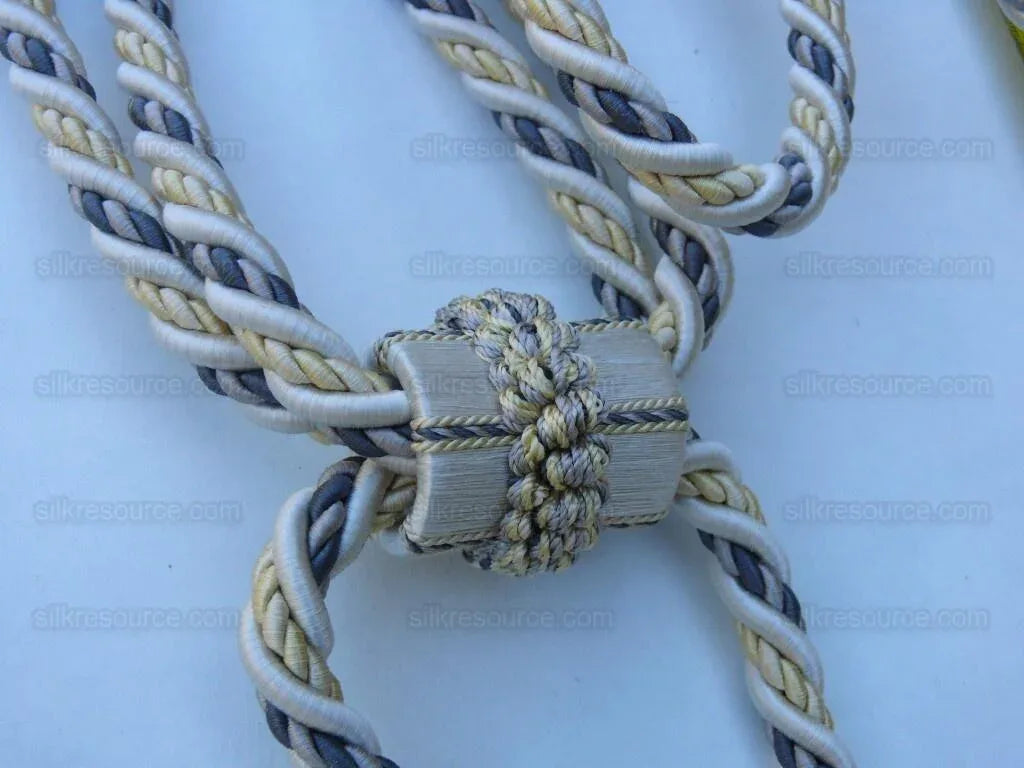 Scalamandre Lyon 100% Silk Double Tie Back Charcoal Yellow