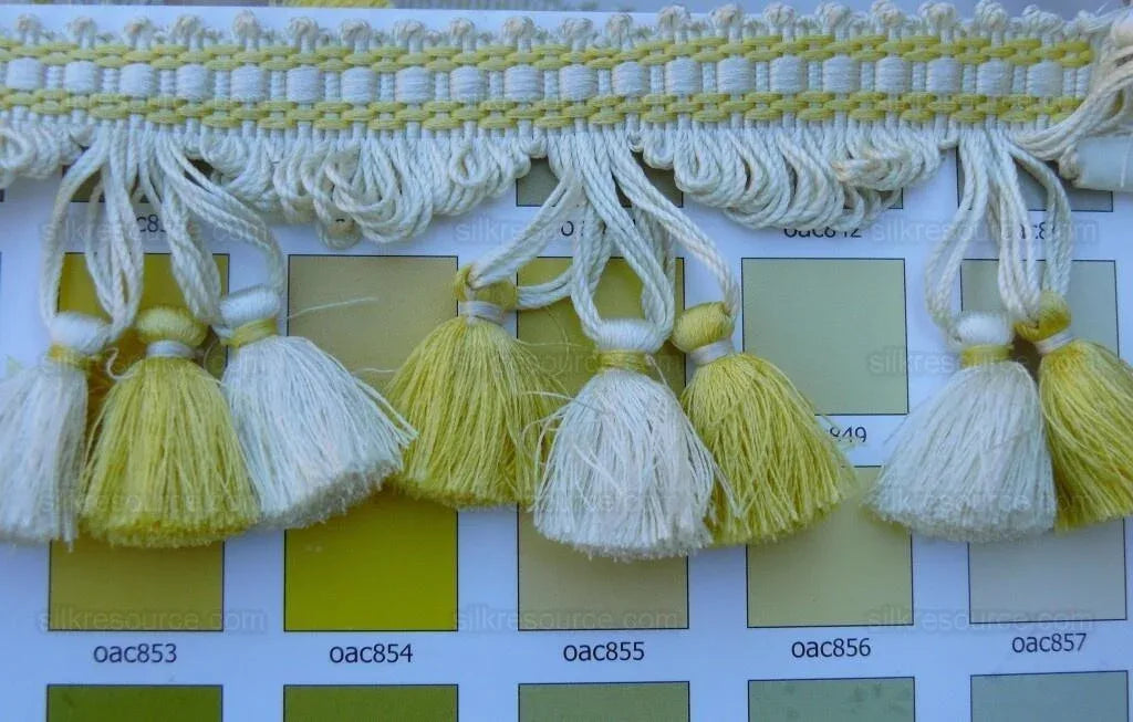 Scalamandre Jules Verne Silk Tassel Fringe, Gold, White Yellow MSRP USD 187.80/Y