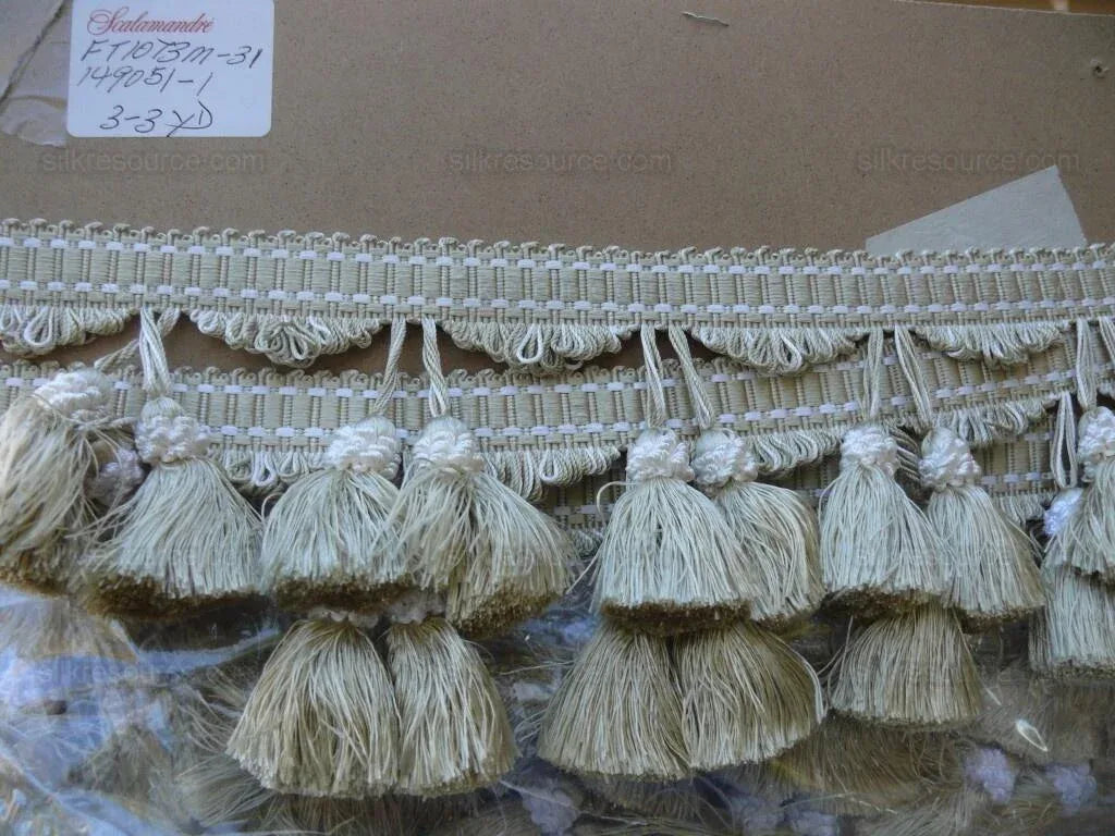 Scalamandre 100% Silk Tassel Fringe Trim, Wheat &amp; White Light Gold MSRP USD 259/Y