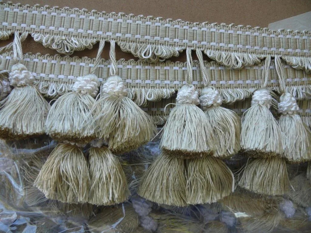 Scalamandre 100% Silk Tassel Fringe Trim, Wheat &amp; White Light Gold MSRP USD 259/Y