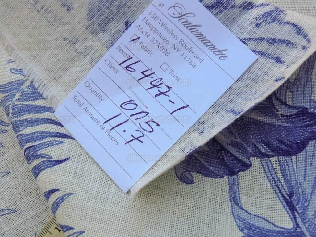 Scalamandre Tropical Toile Linen Gustavian Blue On Ivory Butterfly Fern Palm Berry MSRP USD 215