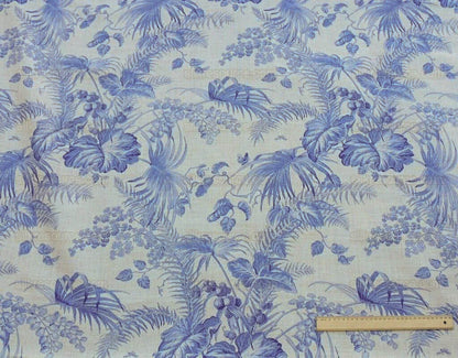 Scalamandre Tropical Toile Linen Gustavian Blue On Ivory Butterfly Fern Palm Berry MSRP USD 215