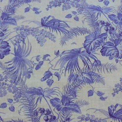 Scalamandre Tropical Toile Linen Gustavian Blue On Ivory Butterfly Fern Palm Berry MSRP USD 215