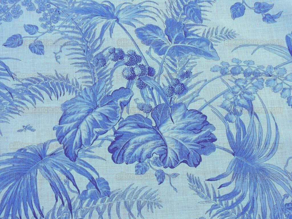 Scalamandre Tropical Toile Linen Gustavian Blue On Ivory Butterfly Fern Palm Berry MSRP USD 215