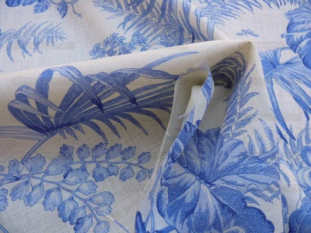 Scalamandre Tropical Toile Linen Gustavian Blue On Ivory Butterfly Fern Palm Berry MSRP USD 215