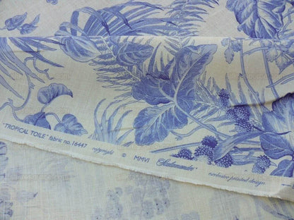 Scalamandre Tropical Toile Linen Gustavian Blue On Ivory Butterfly Fern Palm Berry MSRP USD 215