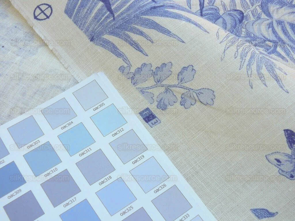 Scalamandre Tropical Toile Linen Gustavian Blue On Ivory Butterfly Fern Palm Berry MSRP USD 215