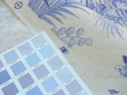 Scalamandre Tropical Toile Linen Gustavian Blue On Ivory Butterfly Fern Palm Berry MSRP USD 215