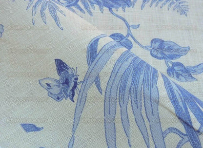 Scalamandre Tropical Toile Linen Gustavian Blue On Ivory Butterfly Fern Palm Berry MSRP USD 215